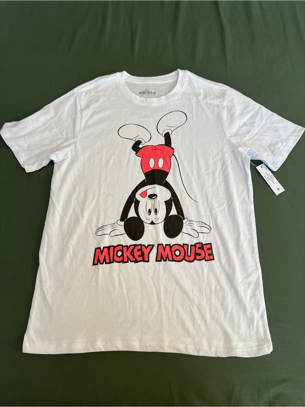 Disney White Tee with Upside-Down Playful Mickey Graphic Kids Size 2XL 18